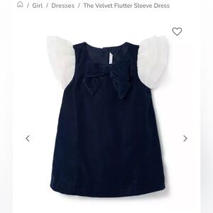 Velvet Flutter Sleeve Dress - Navy and White